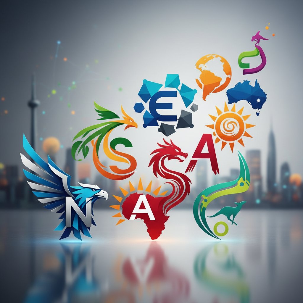 Kolaż nowoczesnych logotypów światowych marek