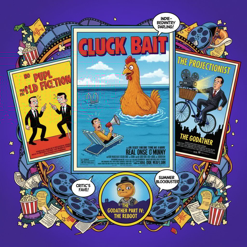 Collage of iconic movie posters from top meta comedies, bold playful colors