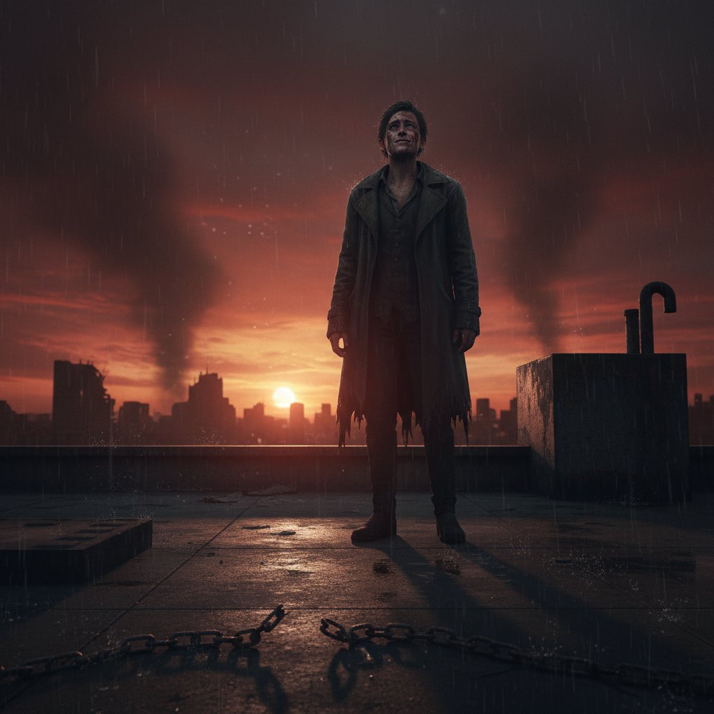 Iconic redemption movie scene, reimagined in an edgy style