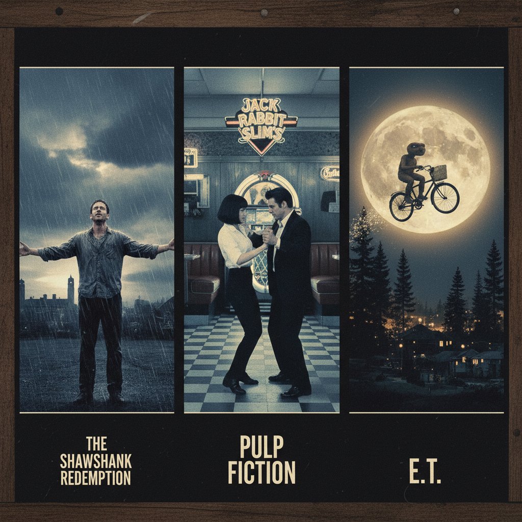 Collage of iconic stills from "Three Colors," "The Human Condition," and "The Qatsi Trilogy," each visually distinct but thematically linked in the triptych tradition