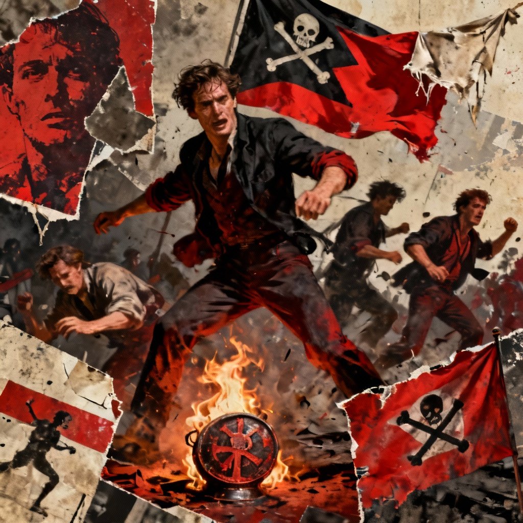 Collage of scenes from controversial films that challenged cinematic limits, featuring chaos and rebellion motifs