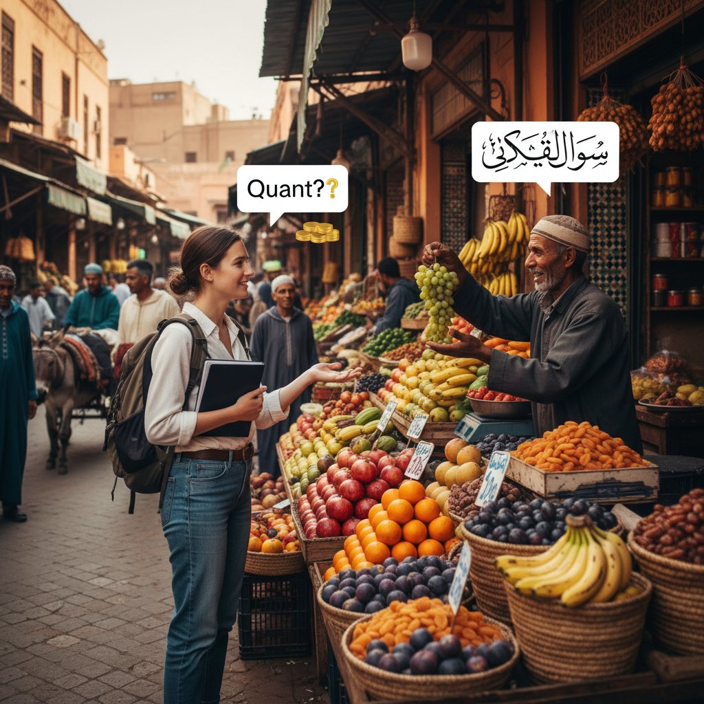 Polak rozmawiający z obcokrajowcem podczas codziennych obowiązków, uczenie się przez działanie