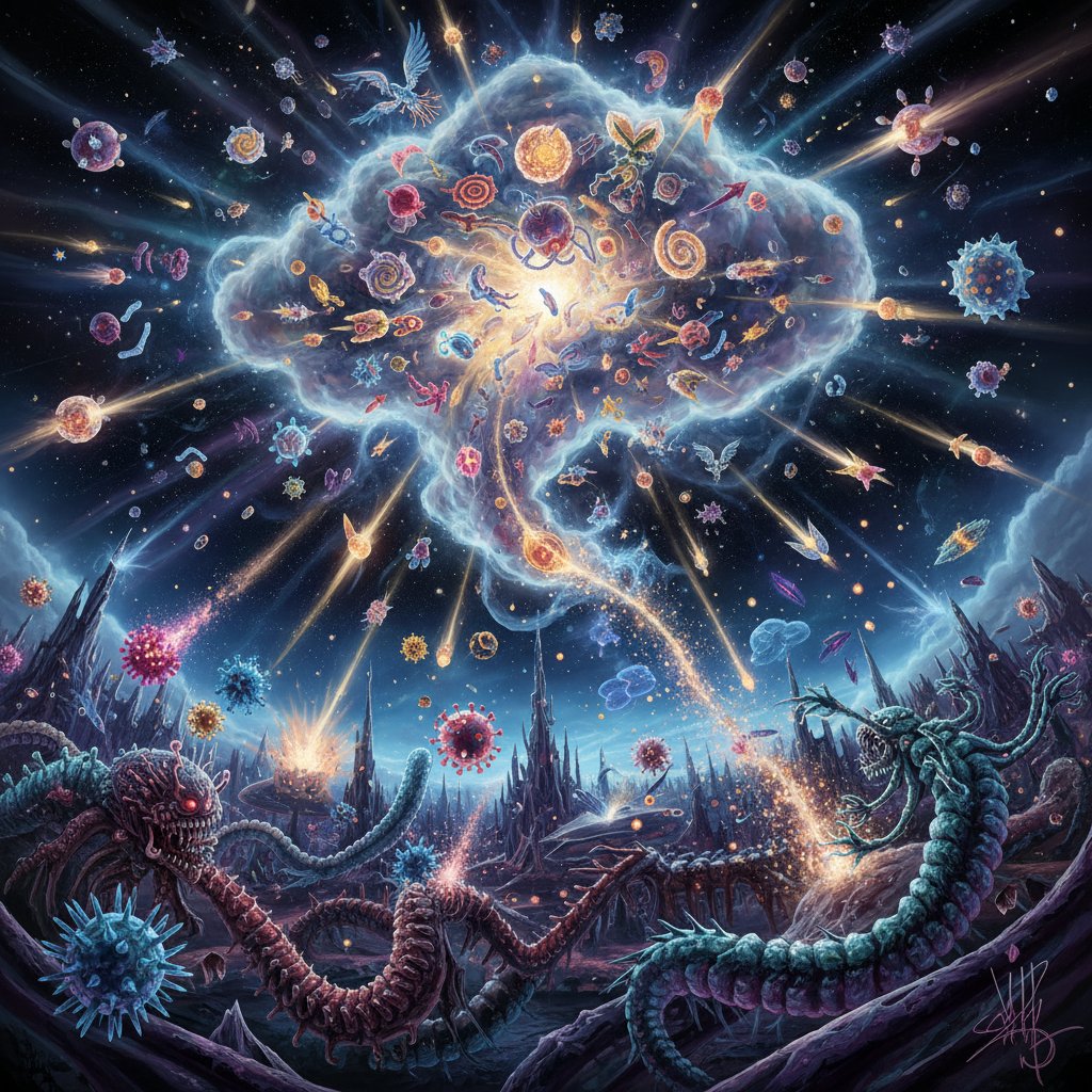 Układ odpornościowy walczy z własnymi komórkami – surrealistyczna ilustracja