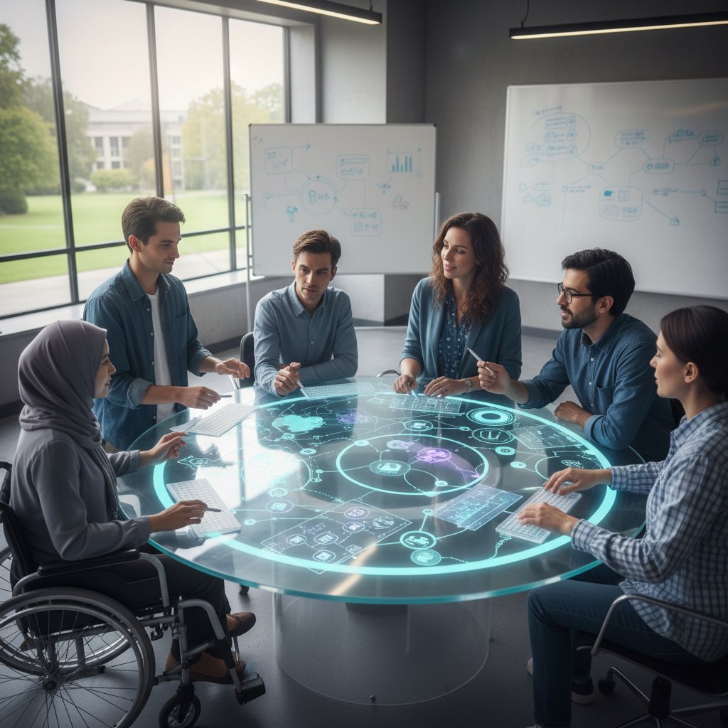 Inclusive and accessible academic data visualization practices, diverse team collaborating