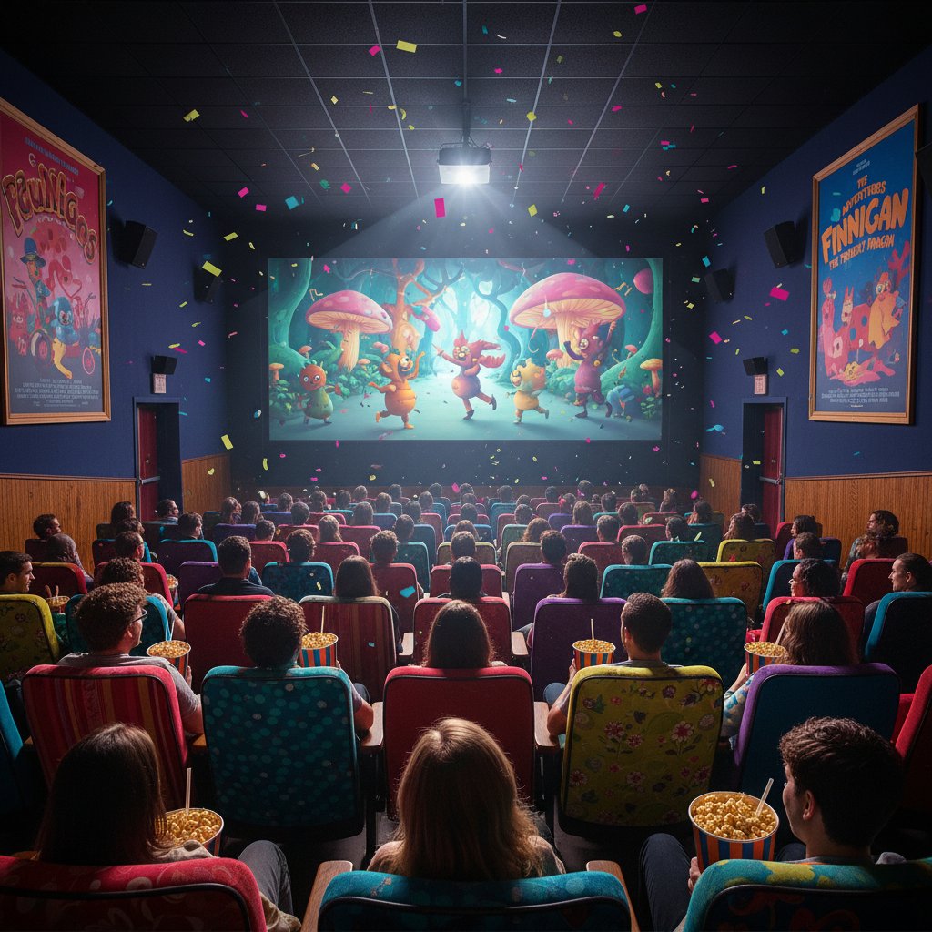 Scene from indie cinema: bold colors, expressive faces, energetic composition