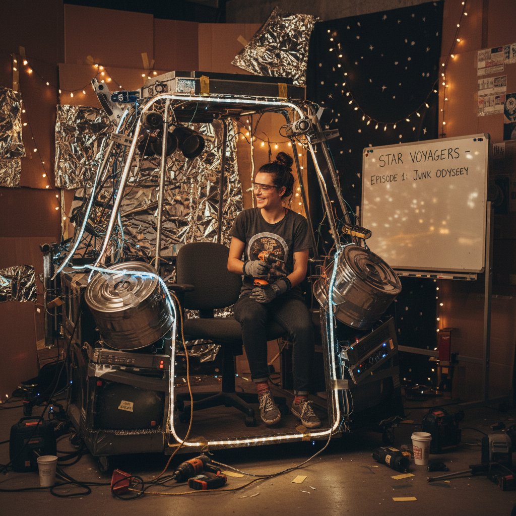 Indie director building a spaceship set from everyday objects