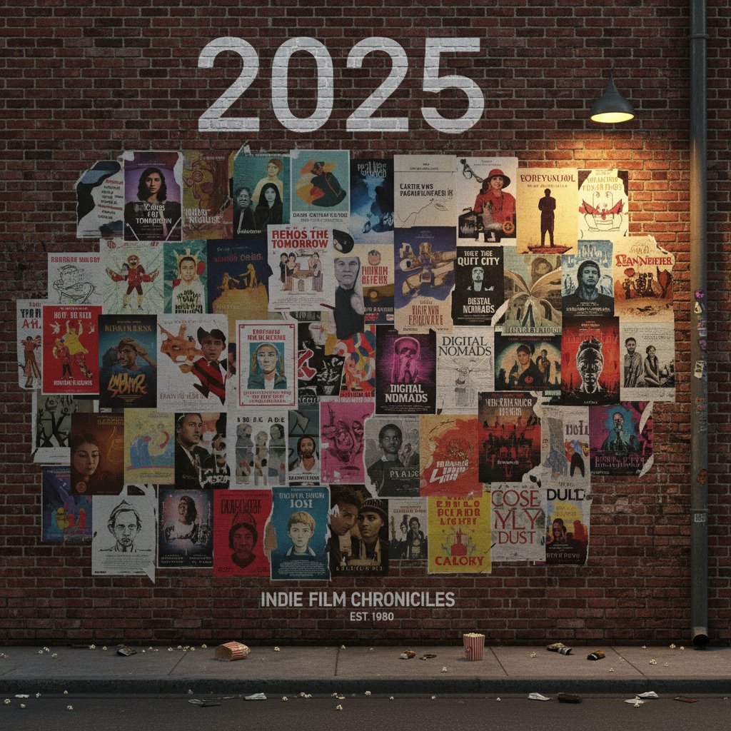 A collage of iconic indie film posters, spanning decades and genres. Indie movies poster wall, indie film history, movie collage, 2025.