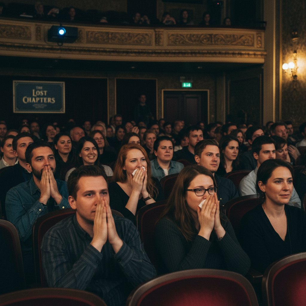 Film festival crowd reacting emotionally to an indie period drama, highlighting underground influence