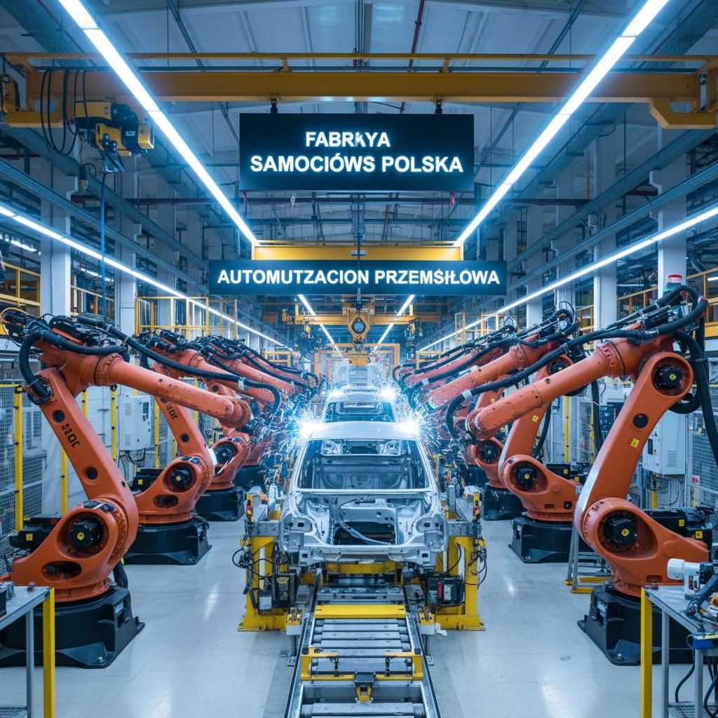 Robot przemysłowy w polskiej fabryce samochodów reprezentujący wdrażanie automatyzacji