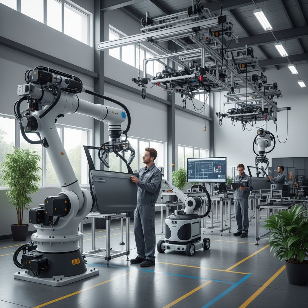 Roboty produkcyjne pracujące ramię w ramię z ludźmi na linii montażowej