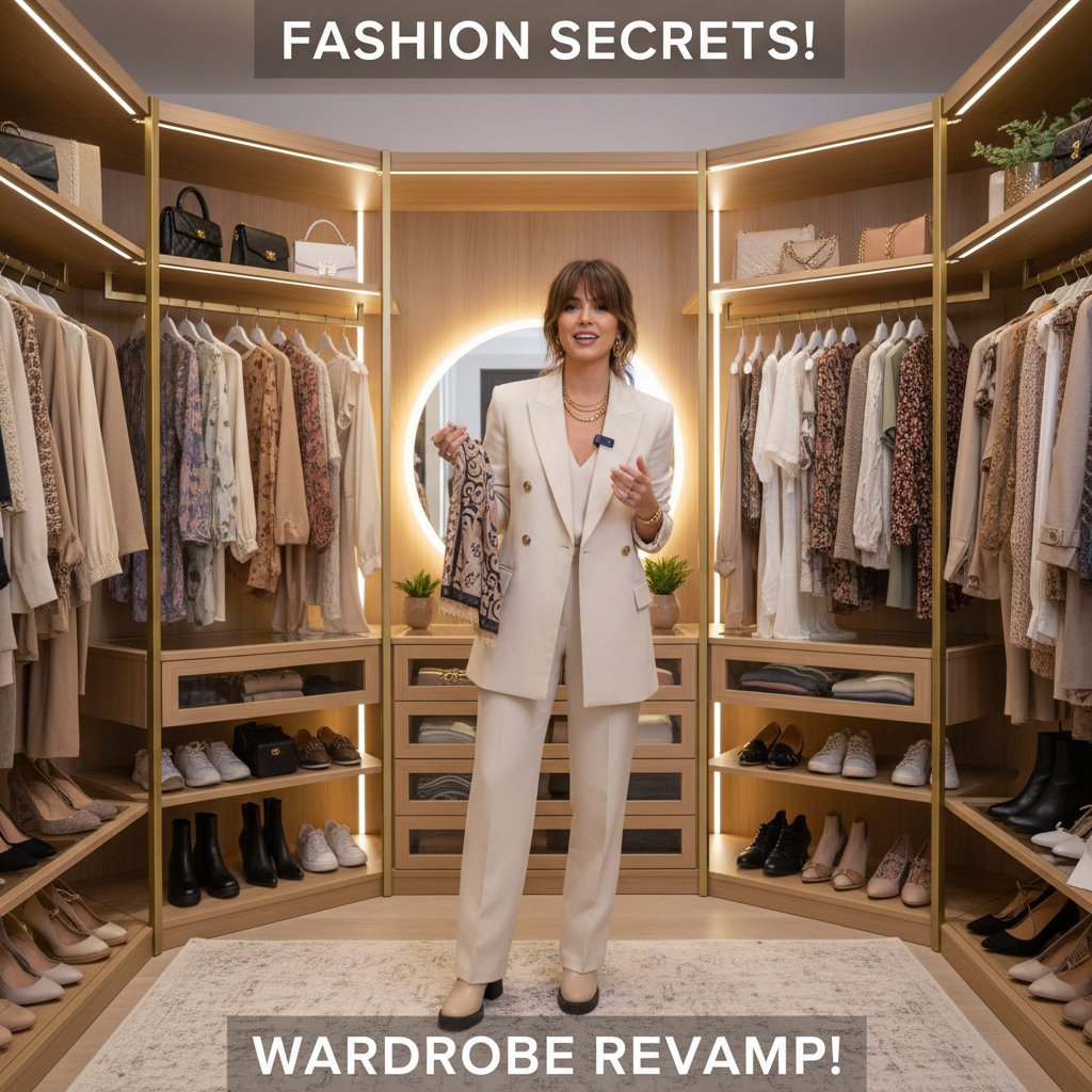 Influencerka nagrywająca poradnik modowy na tle szafy, nowoczesna estetyka, domowe wnętrze, autentyczność