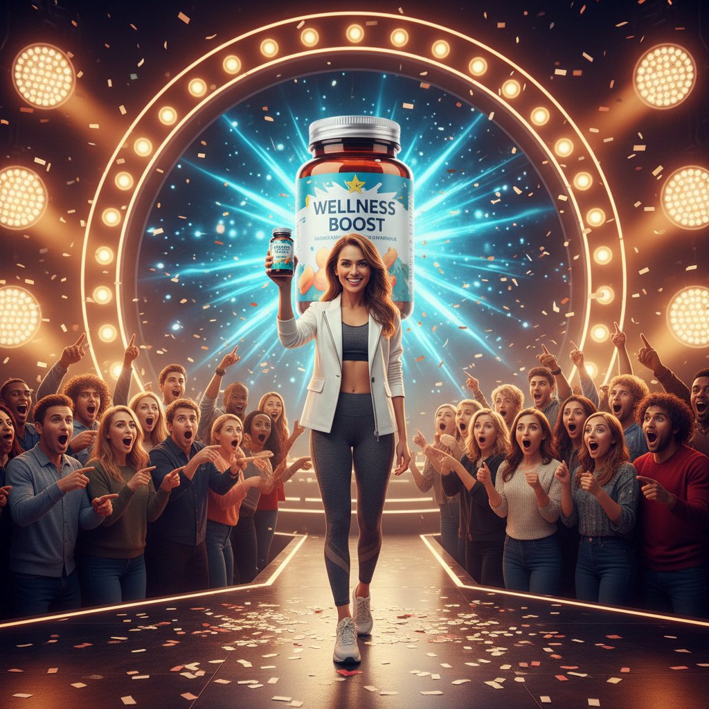 Influencerka reklamująca suplementy na piersi, zaskoczony wyraz twarzy obserwatorów