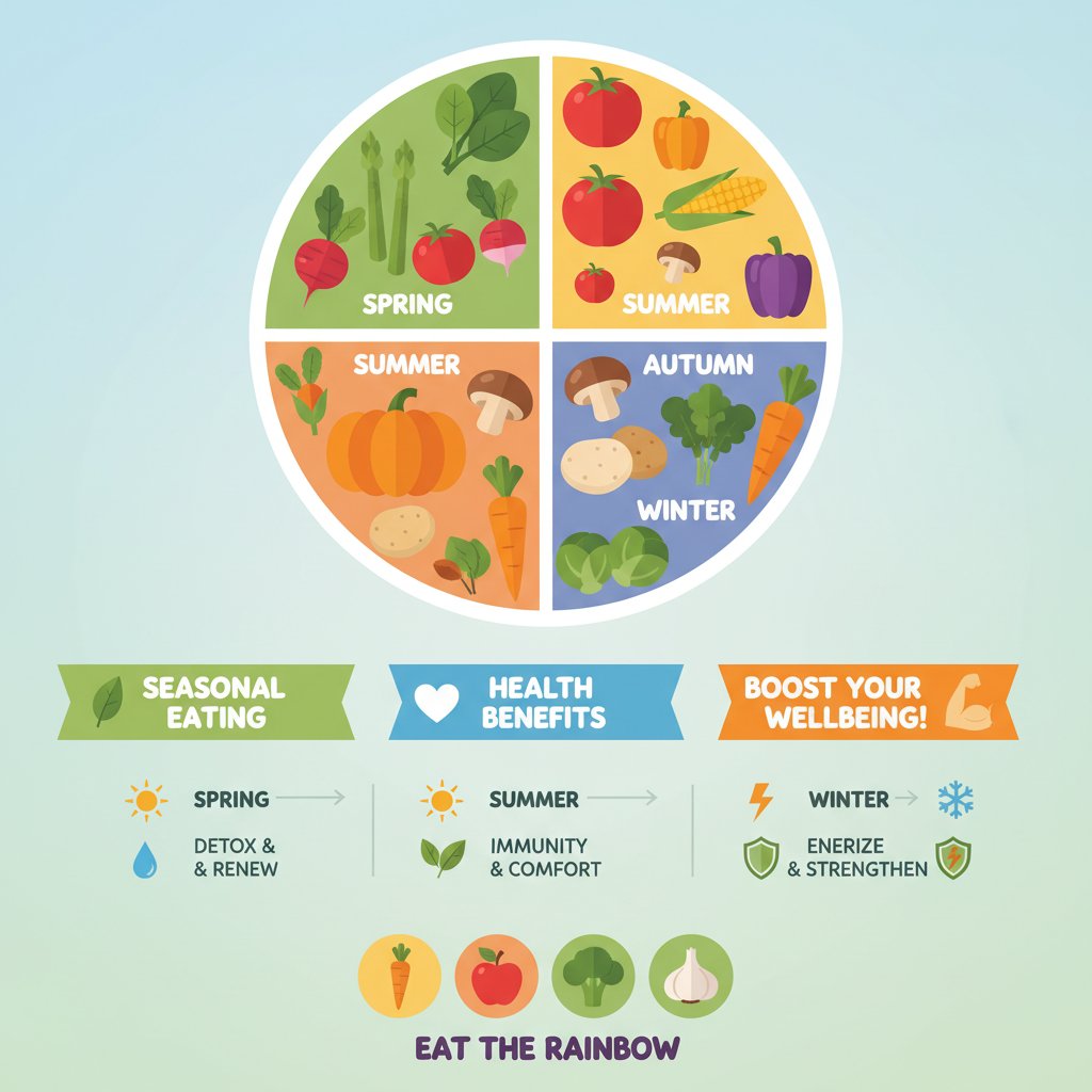 Infografika: warzywa według sezonu i korzyści zdrowotnych