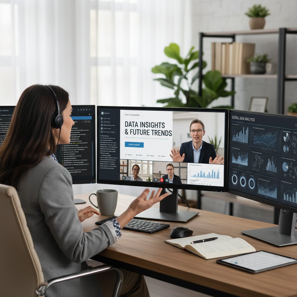 Professional at a virtual conference, presenting a data-driven insight for personal branding