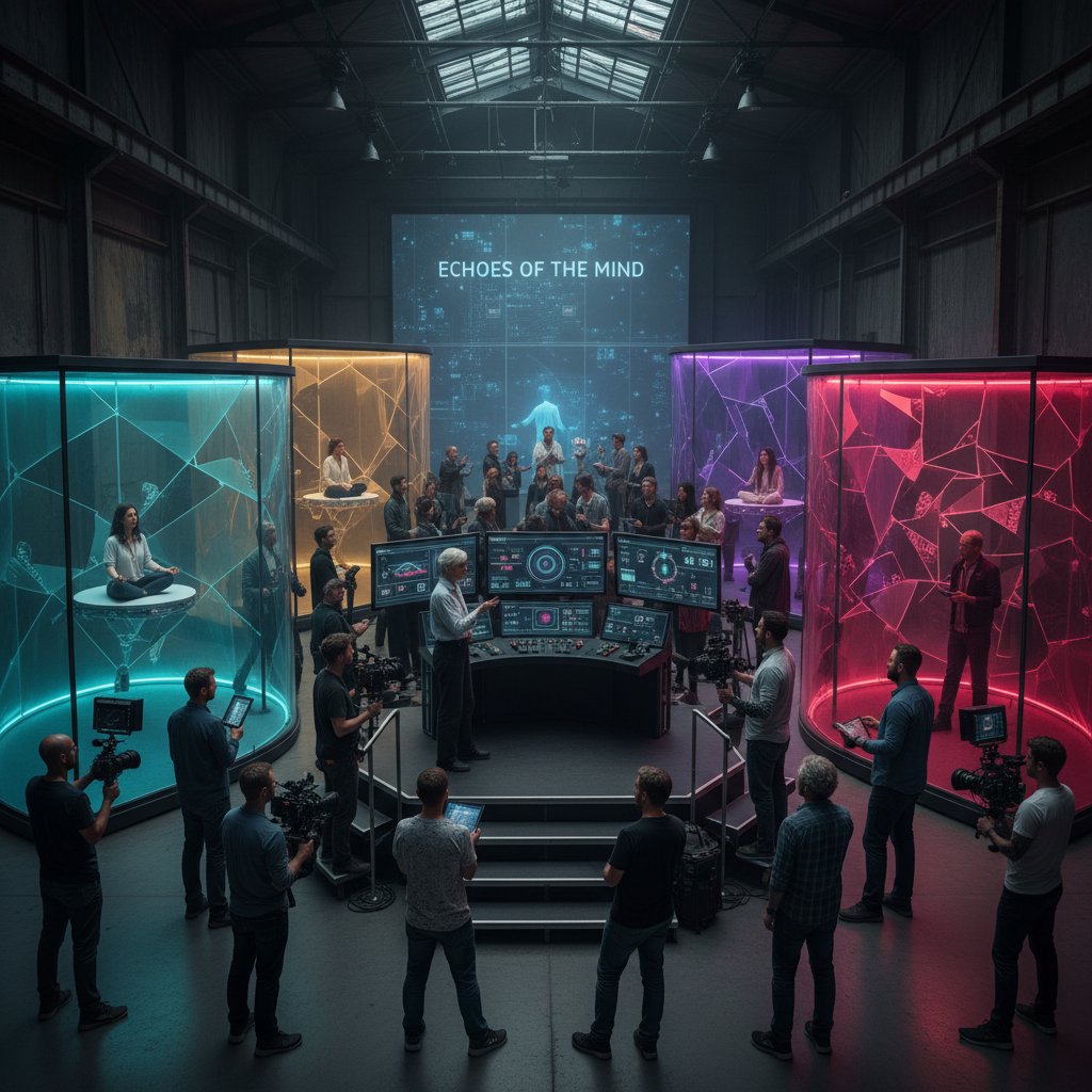 Innovative film set with diverse young filmmakers creating a movie about mental health