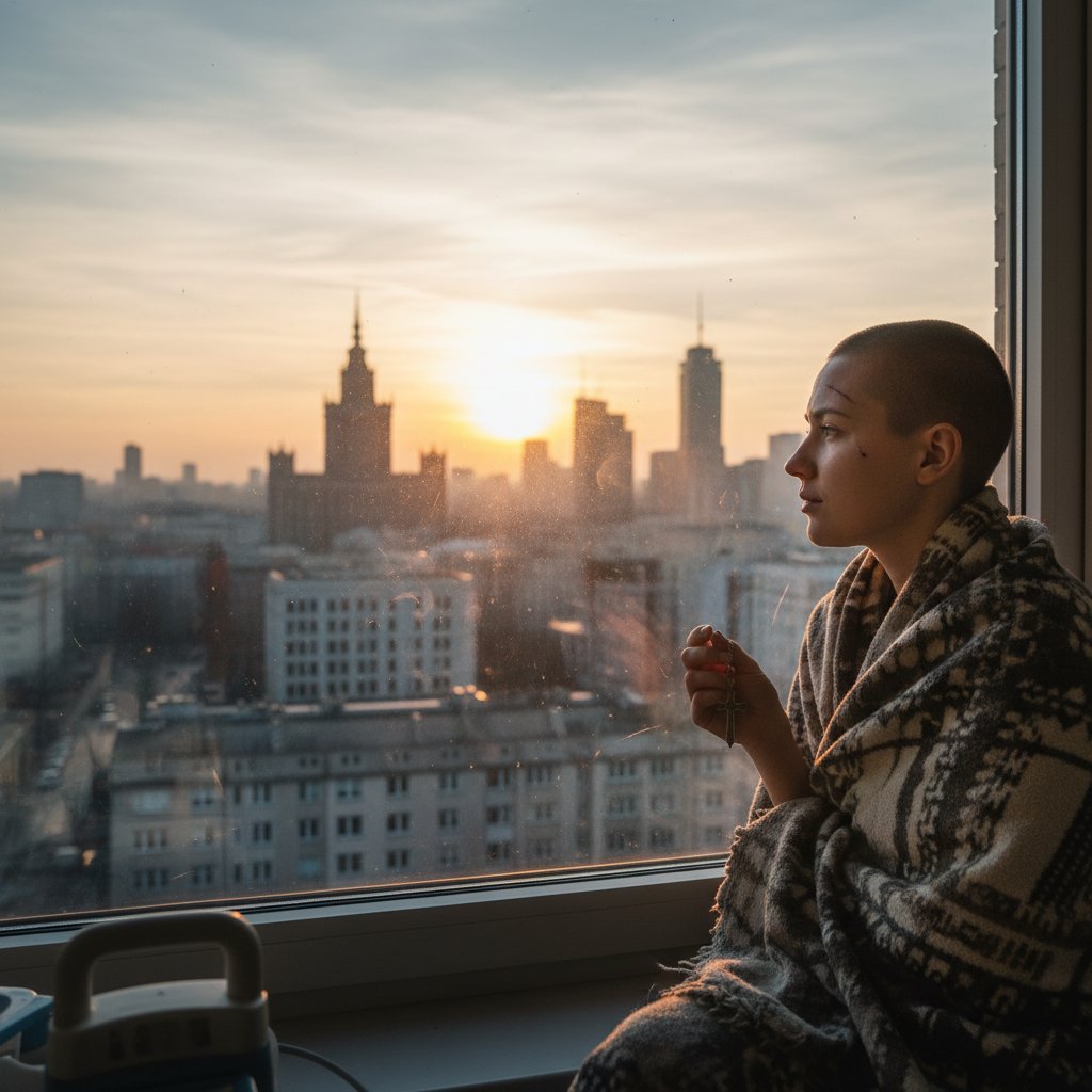 Osoba z marskością wątroby patrząca z nadzieją na przyszłość