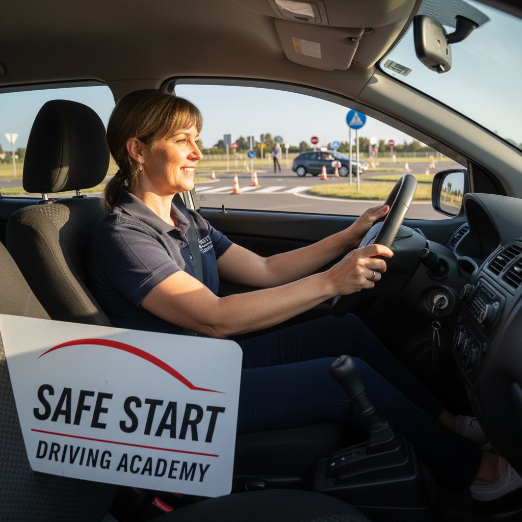 Instruktor wspierający kierowcę podczas praktycznych ćwiczeń jazdy