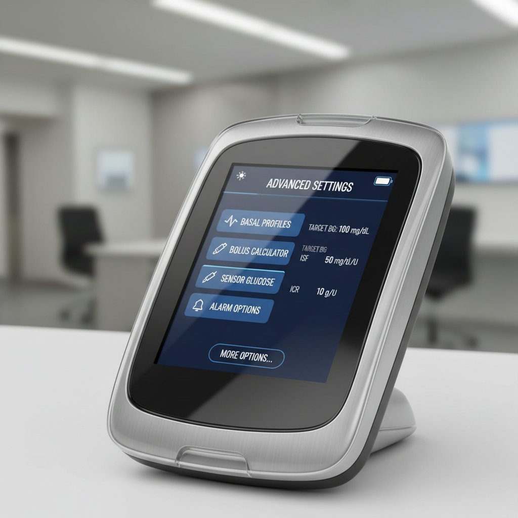 Ekran ustawień zaawansowanych pompy insulinowej