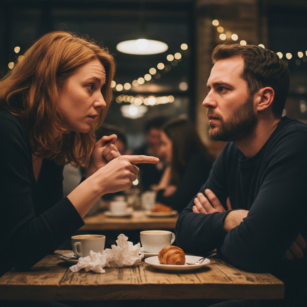 Dwóch ludzi w intensywnej rozmowie, skupionych na mimice i gestach