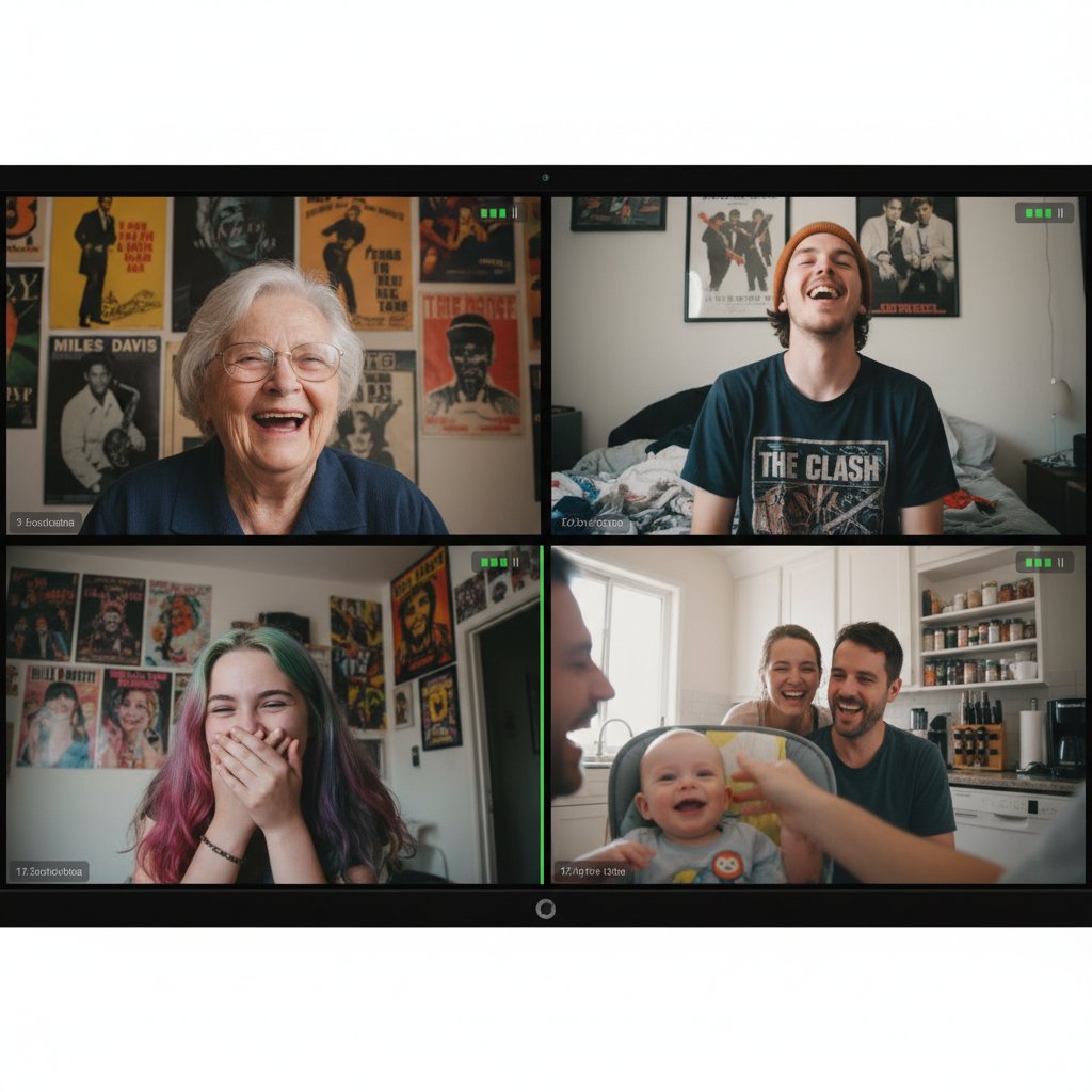 Wspólna rozmowa online osób w różnym wieku o muzyce, pokoleniowy przekrój internetowych fanów