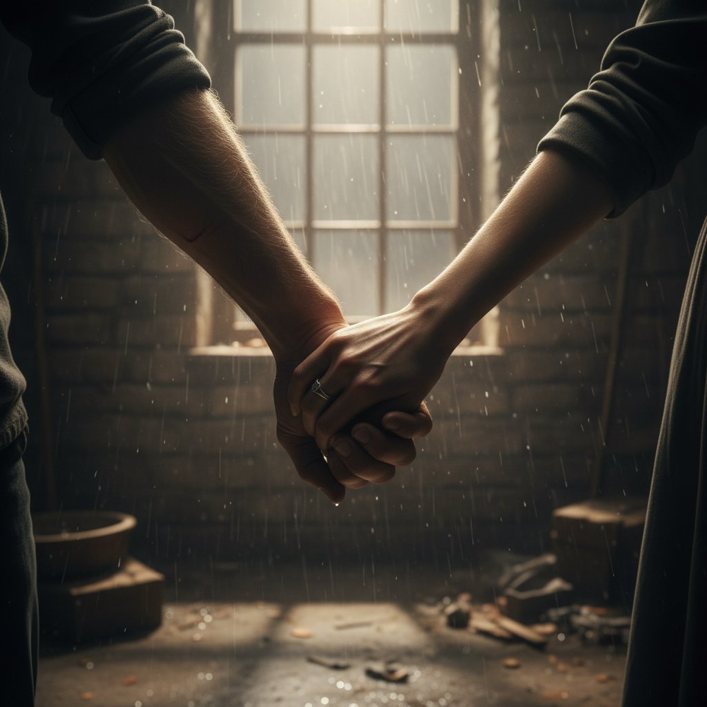 Close-up photo of interlocked hands from different movie scenes, symbolizing connection, dramatic lighting, 16:9, referencing portmanteau movie cohesion