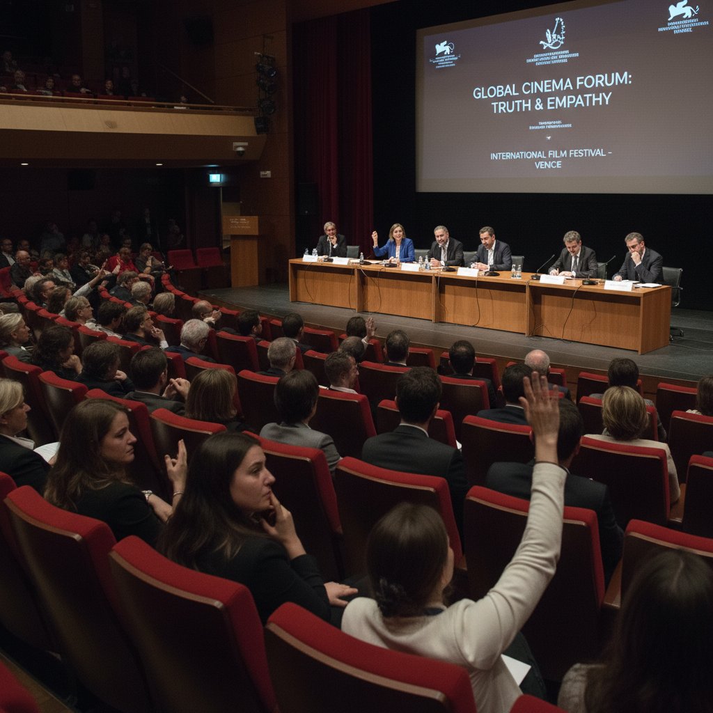 International audience at a film festival, discussing the meaning of a subtle movie