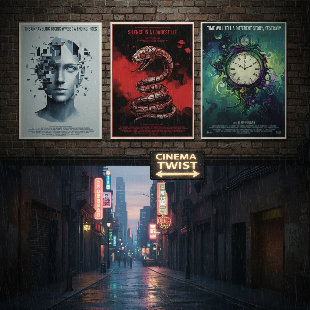 Montage of international film posters with cryptic taglines for movie twist upon twist global cinema