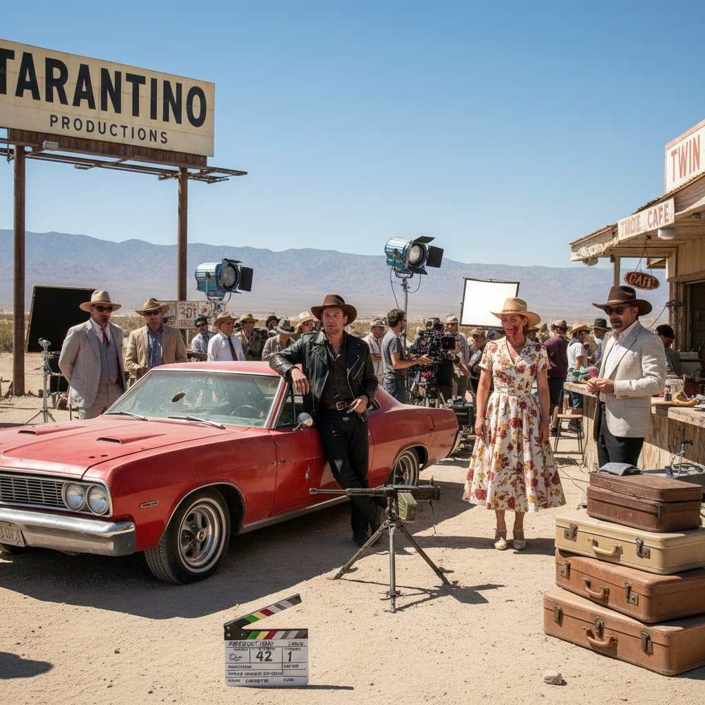 International film set with Tarantino-style props and costumes