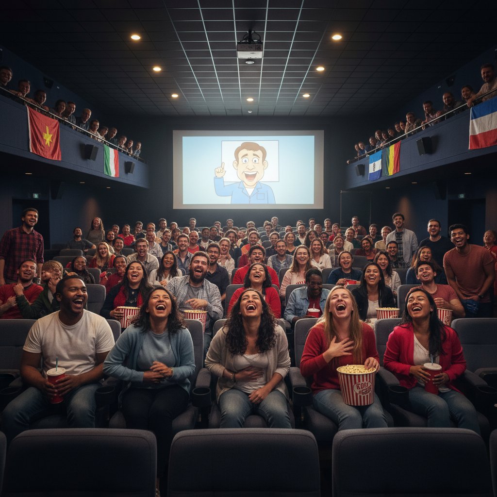 Diverse audience enjoying comedy cinema together