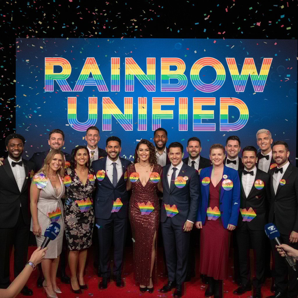 Intersectional pride movie scene with diverse international cast