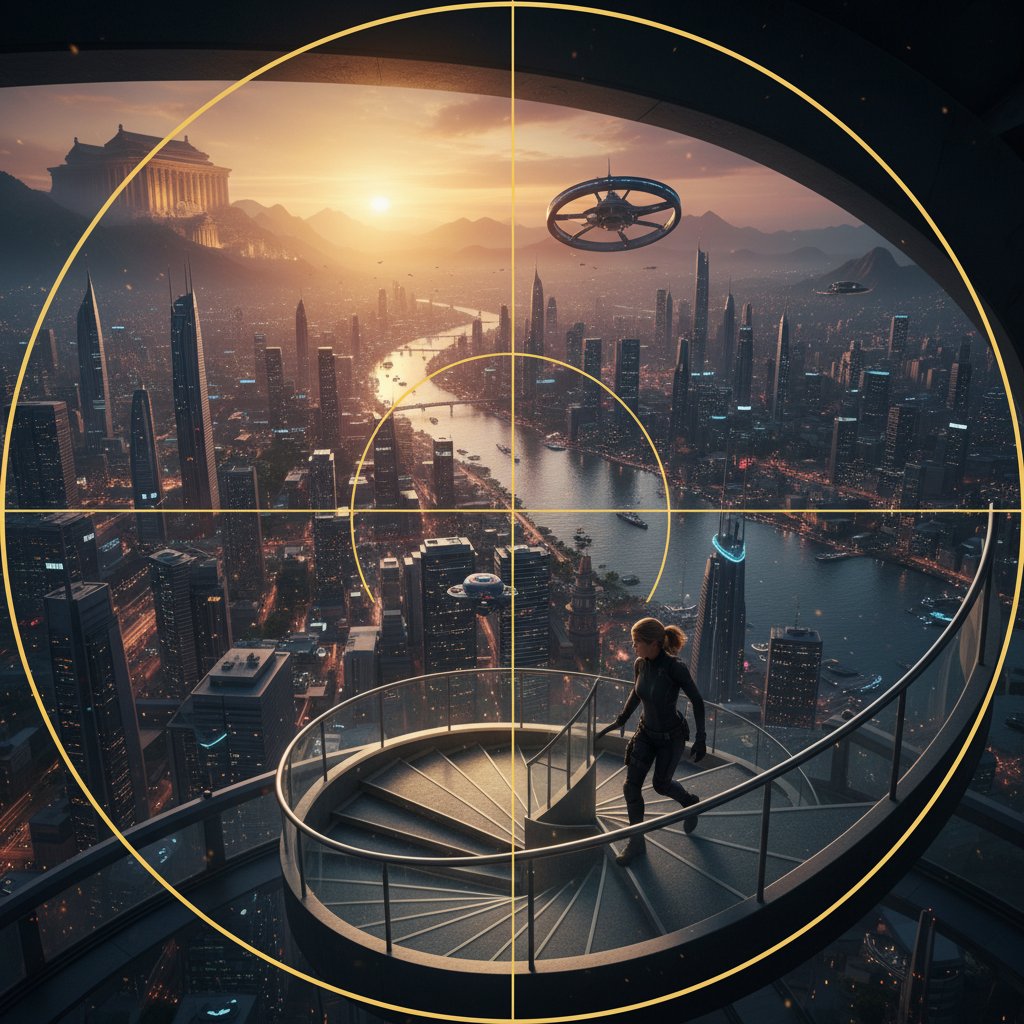 Frame from a non-Western film analyzed for visual composition and golden ratio use
