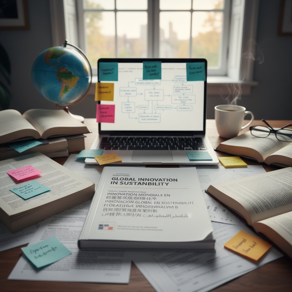 International research proposal formats, collage of proposal documents in different languages and scripts