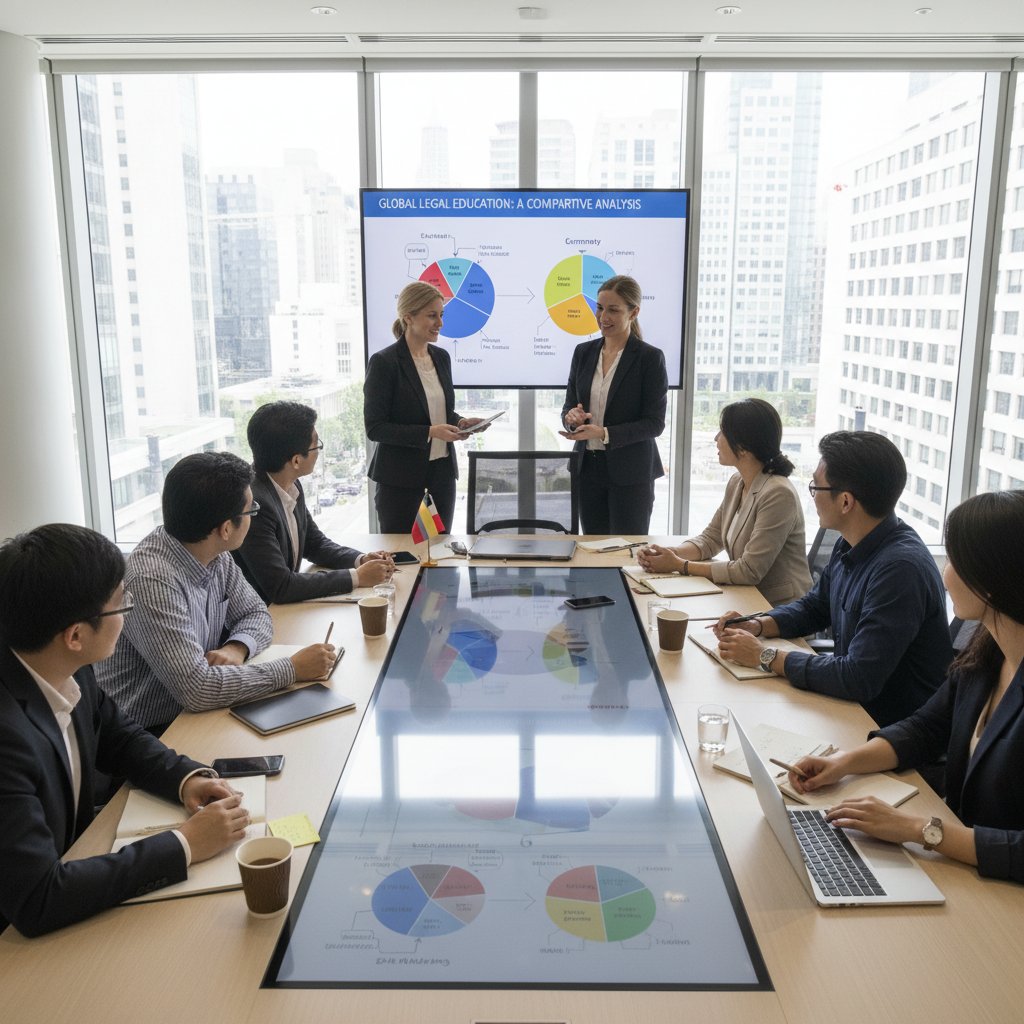 Międzynarodowa grupa studentów na warsztatach prawniczych porównujących systemy edukacyjne