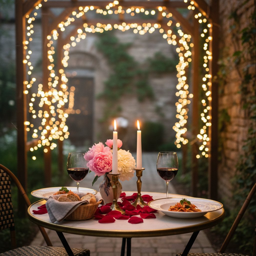 Klimatyczny stolik na randkę w nastrojowym świetle