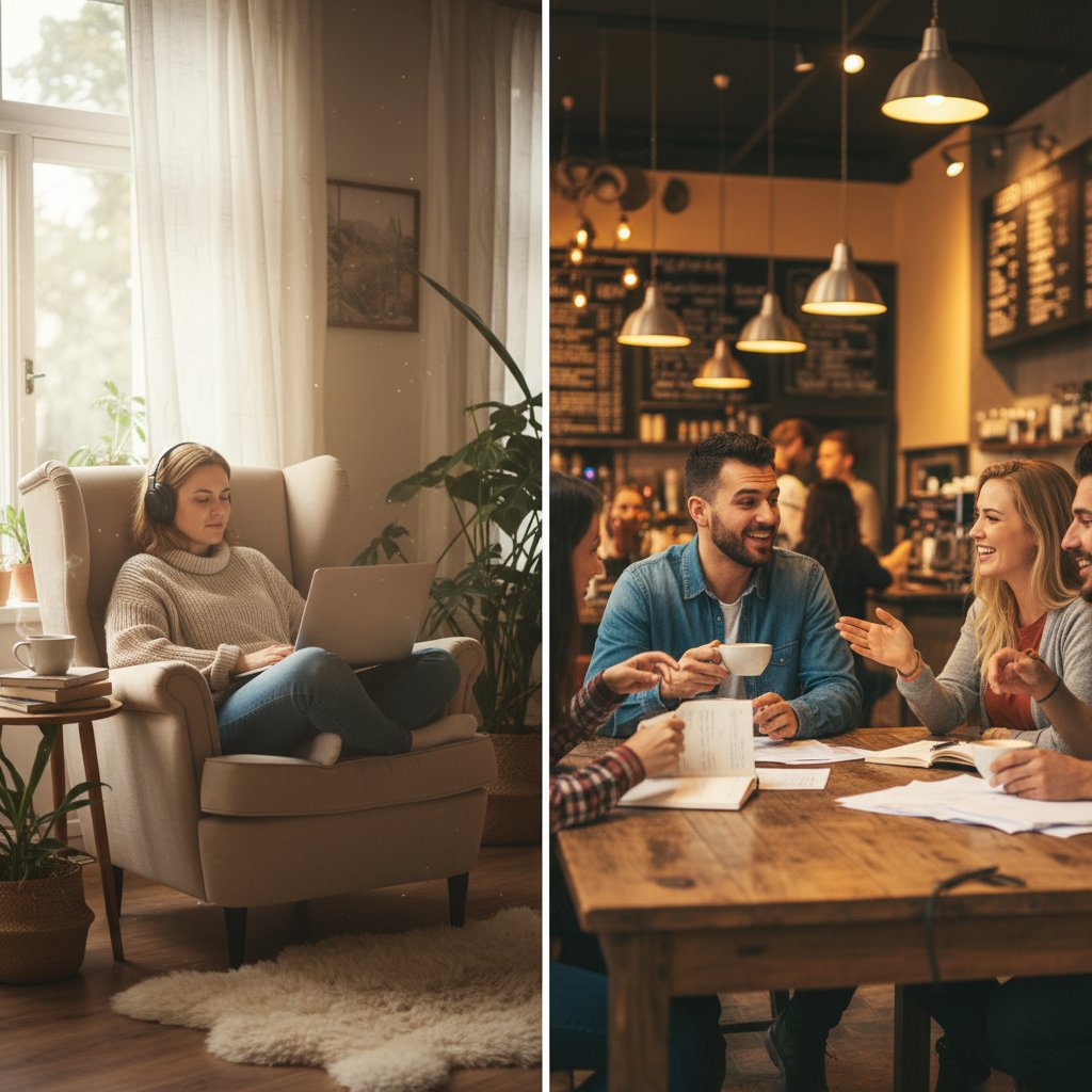 Introwertyk w ciszy kontra ekstrawertyk w kawiarni, dwa style pracy