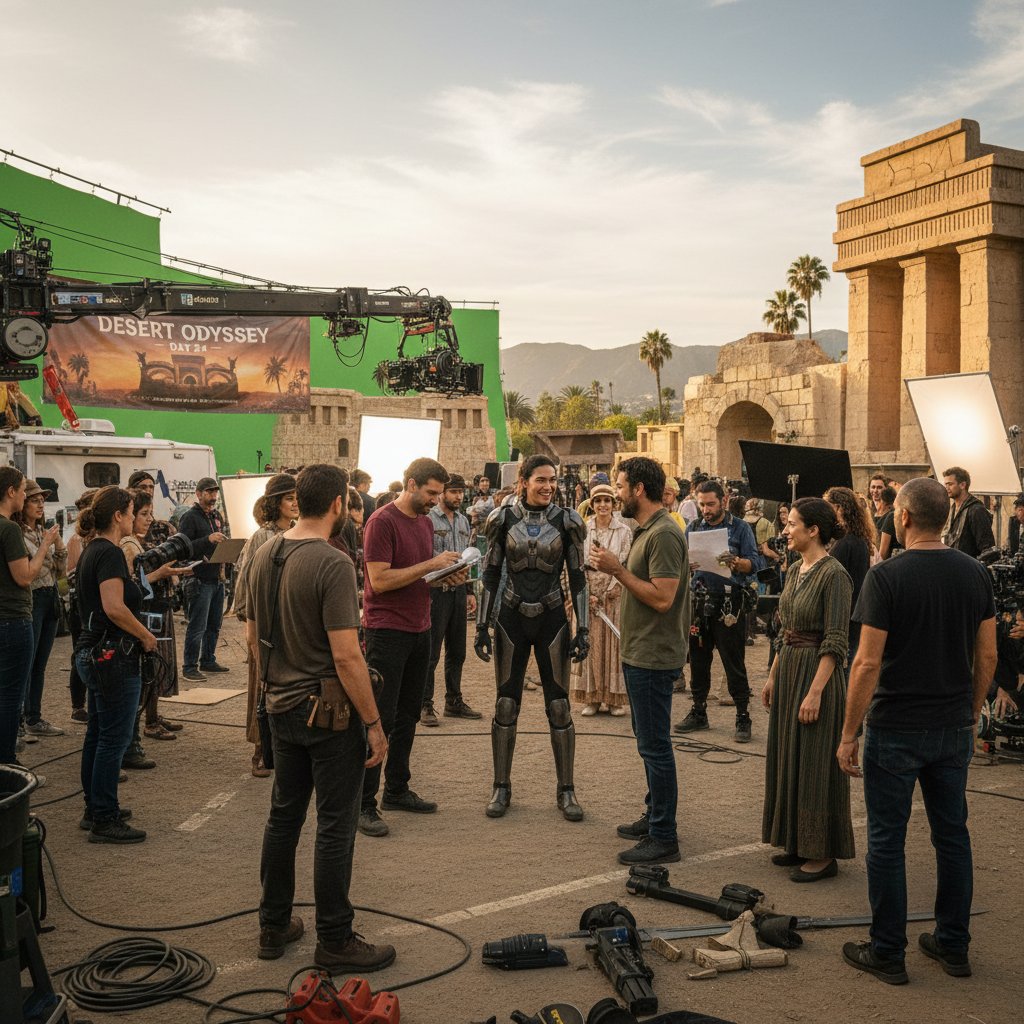 Israeli actors on a Hollywood set, representing the growing presence of Israeli talent in the U.S. film industry