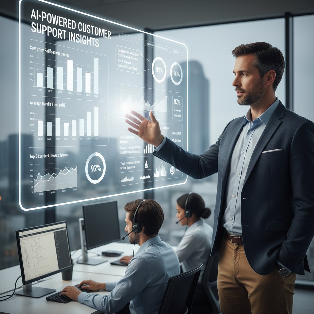 Ekspert IT prezentuje panel analityczny systemu AI