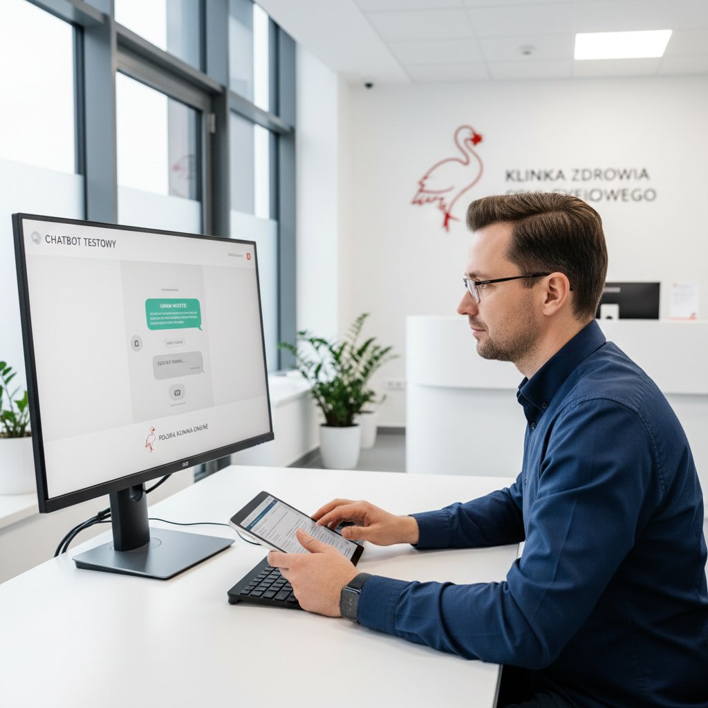 Ekspert IT testujący funkcjonalność chatbotów w polskiej przychodni