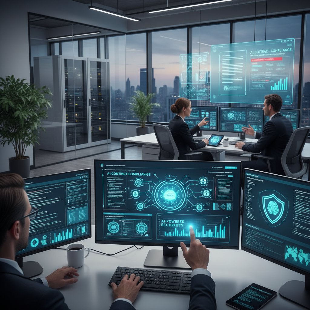 Specjalista ds. bezpieczeństwa IT monitorujący pracę AI przy analizie umów
