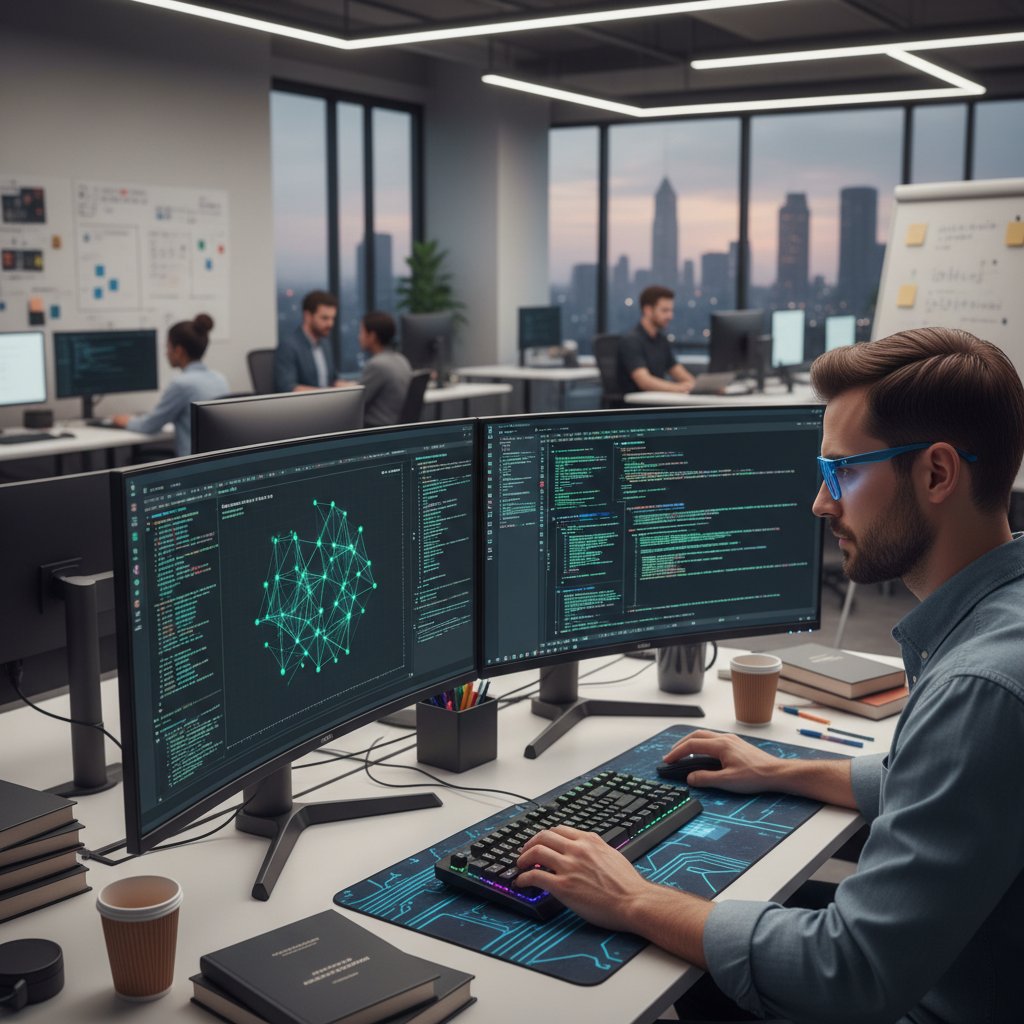 Specjalista IT analizujący kod systemu AI w rekrutacji