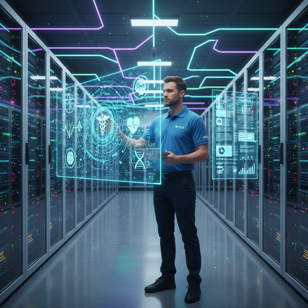Informatyk nadzorujący algorytmy w centrum danych – sztuczna inteligencja w zdrowiu