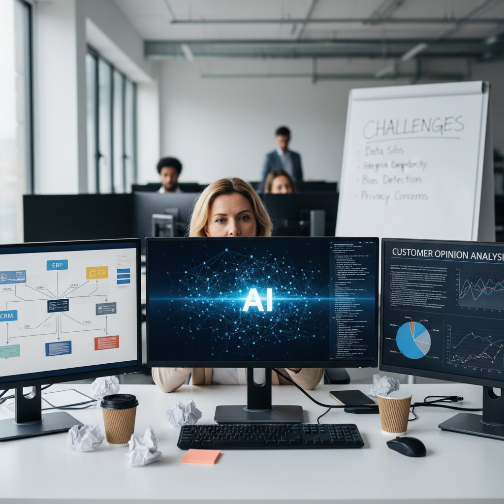 Specjalista IT podczas integracji systemów AI do analizy opinii klientów, wyzwania integracji