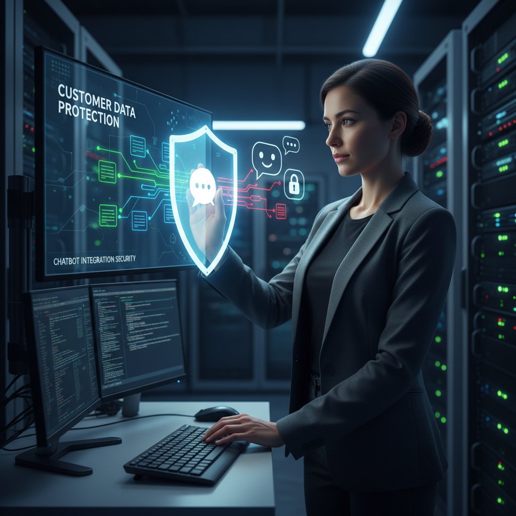 Pracownik IT zabezpieczający dane klientów na komputerze w kontekście wdrożenia chatbotów