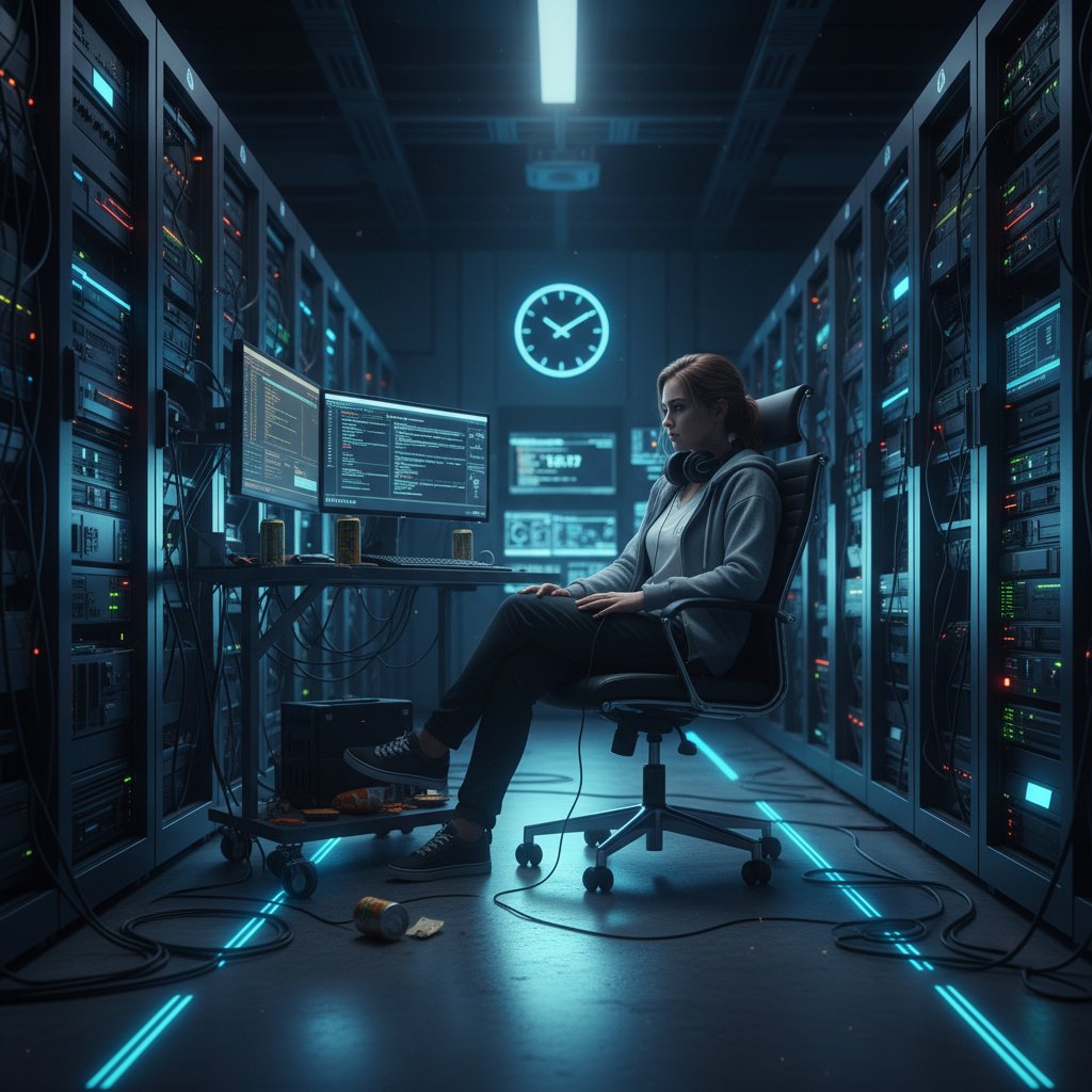 Personel techniczny dyżurujący nocą przy serwerach