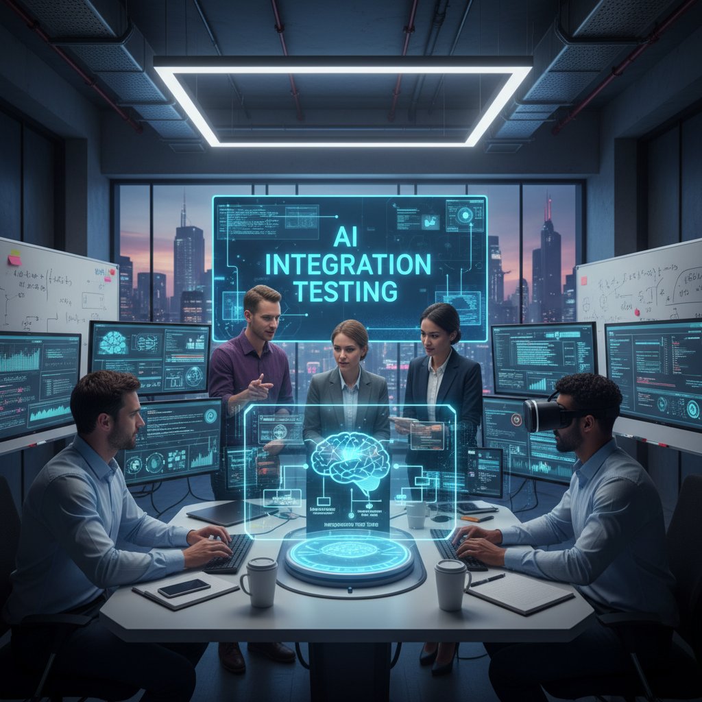 Zespół IT testujący integrację chatbota AI z systemem firmowym