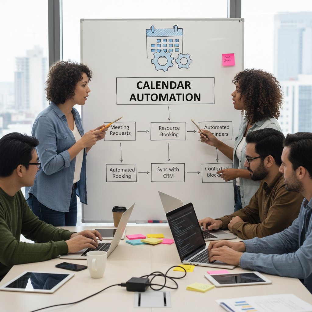 Zespół IT podczas burzy mózgów nad wdrożeniem automatyzacji kalendarza w firmie