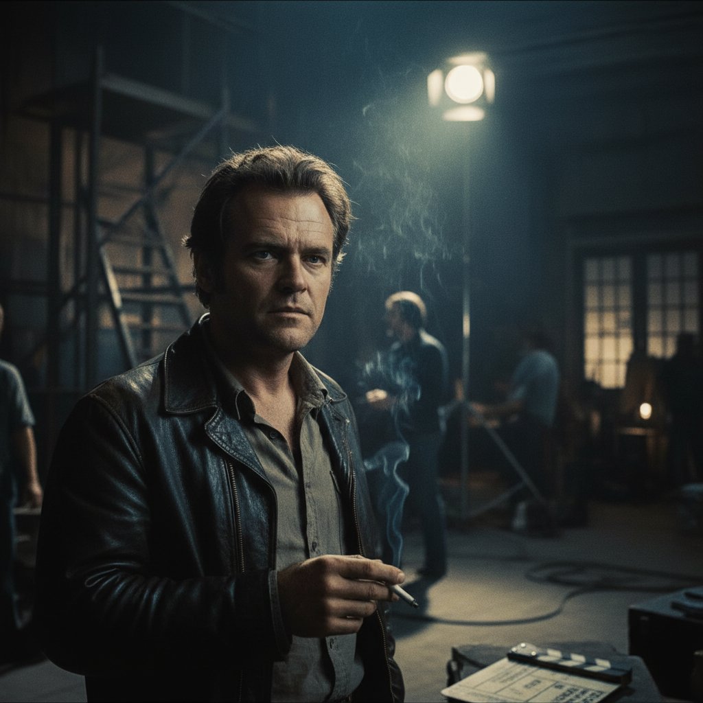 Moody portrait of Jack Nicholson with a defiant expression, 1970s movie set, dramatic lighting. Alt: Jack Nicholson as the archetypal antihero in a moody 1970s film setting.