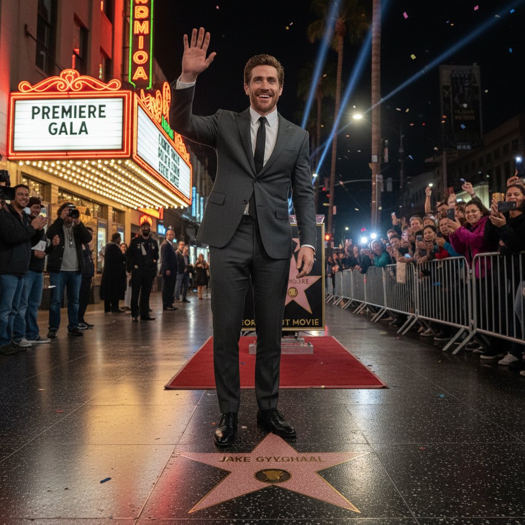 Jake Gyllenhaal Hollywood Walk of Fame, moody night scene