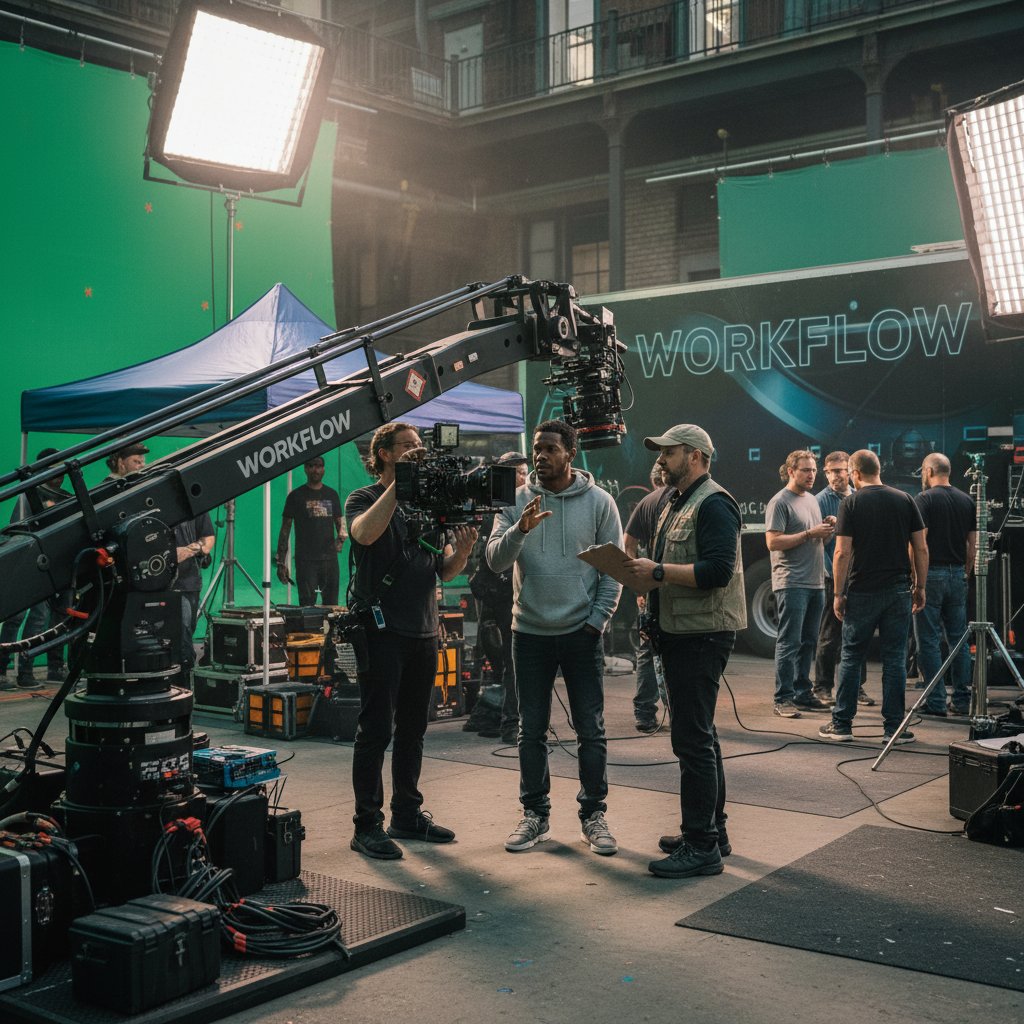 Jamie Foxx on film set, candid moment, intense focus, behind the scenes, real Hollywood workflow