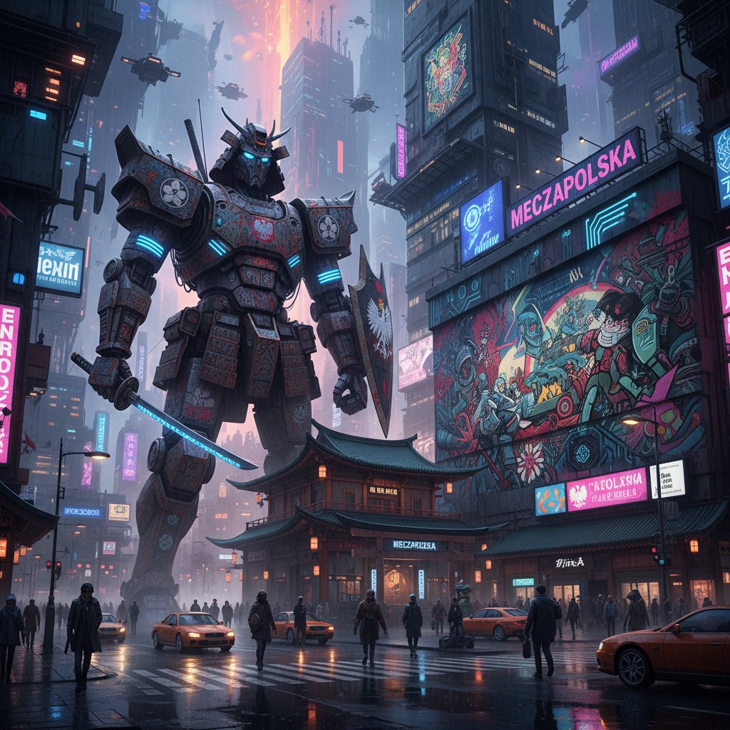 Japonia – robot w tradycyjnej świątyni, Polska – cyberpunkowy mural